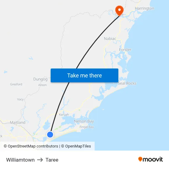 Williamtown to Taree map