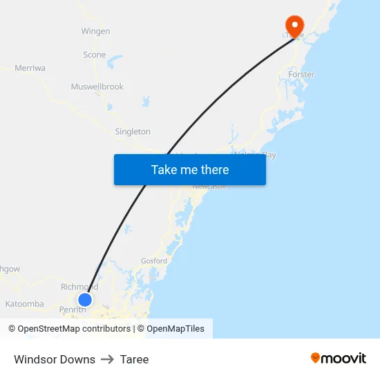 Windsor Downs to Taree map