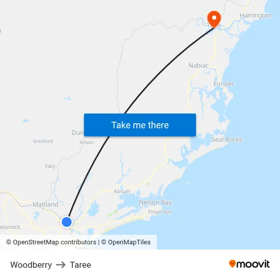 Woodberry to Taree map