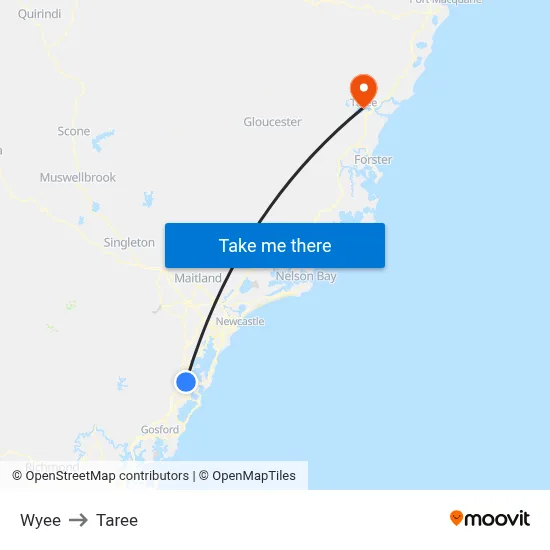 Wyee to Taree map