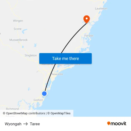 Wyongah to Taree map