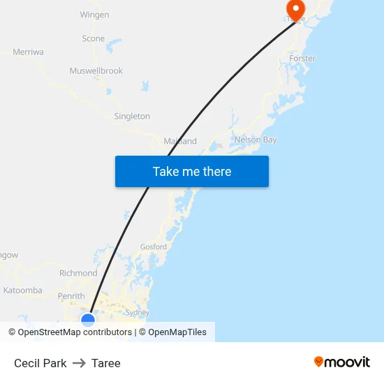 Cecil Park to Taree map
