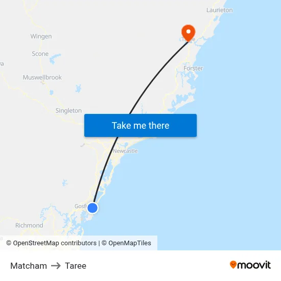 Matcham to Taree map