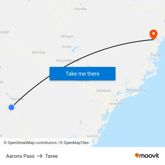 Aarons Pass to Taree map