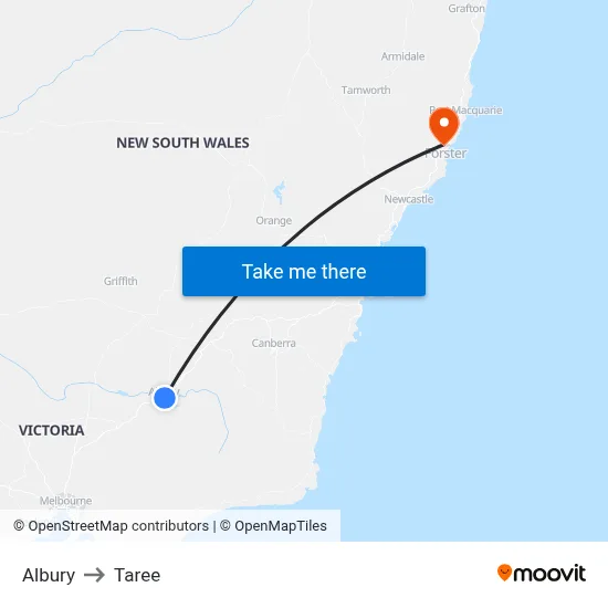Albury to Taree map