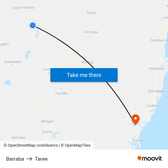 Barraba to Taree map