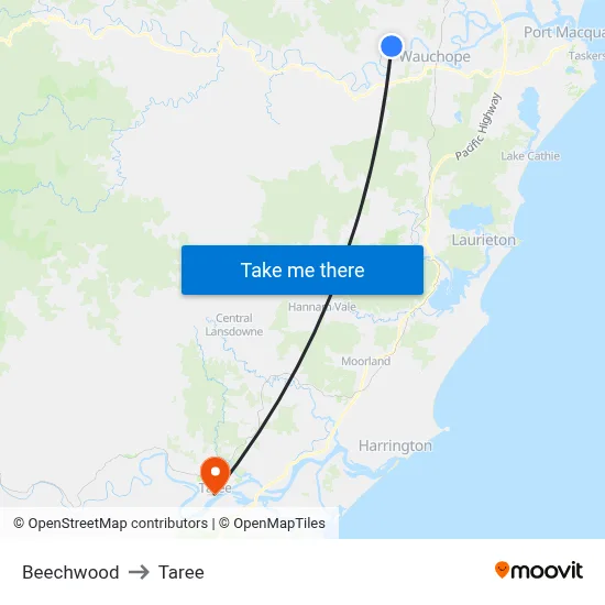 Beechwood to Taree map