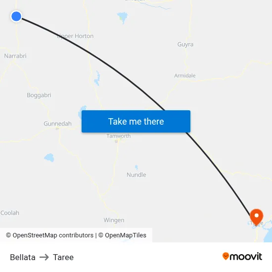 Bellata to Taree map