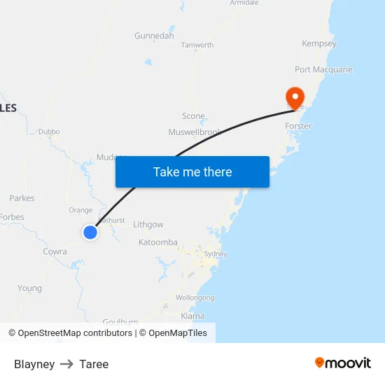 Blayney to Taree map