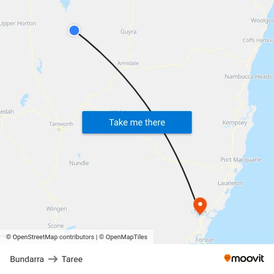 Bundarra to Taree map