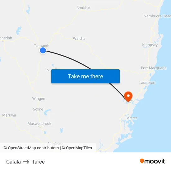 Calala to Taree map