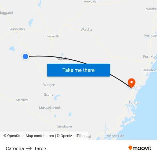 Caroona to Taree map