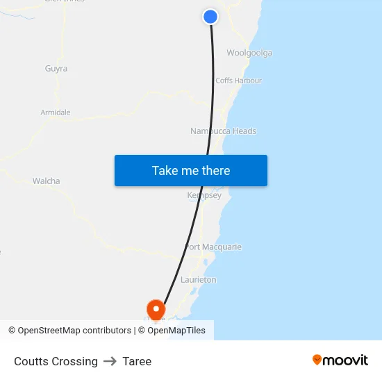 Coutts Crossing to Taree map