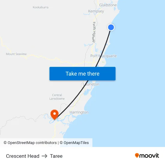 Crescent Head to Taree map