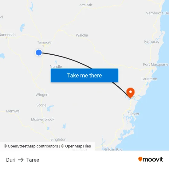 Duri to Taree map