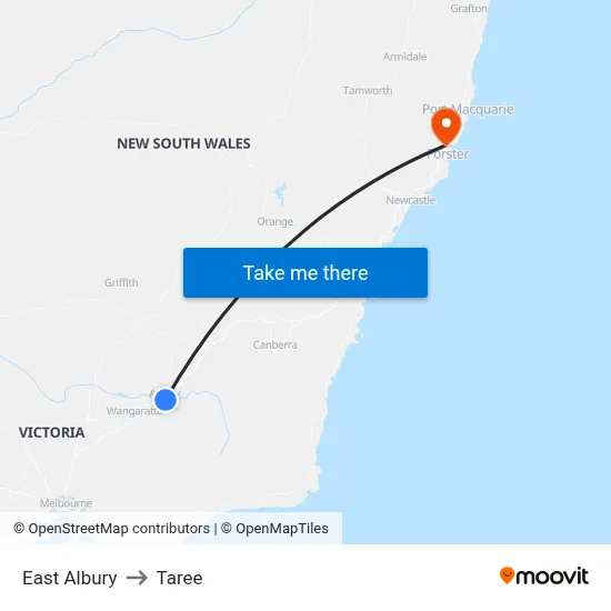East Albury to Taree map