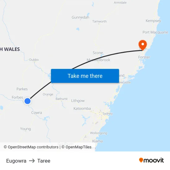 Eugowra to Taree map