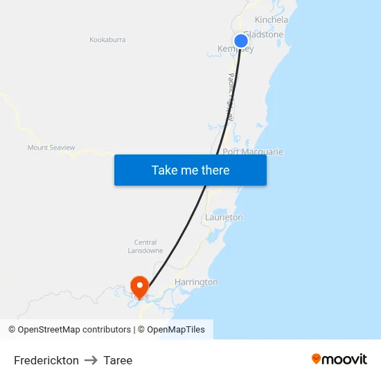 Frederickton to Taree map