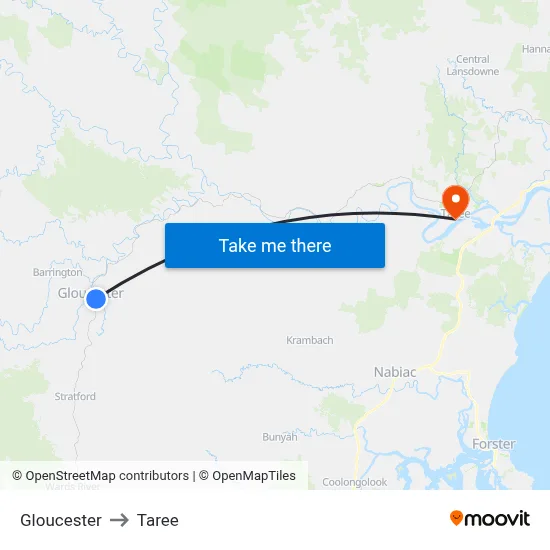 Gloucester to Taree map