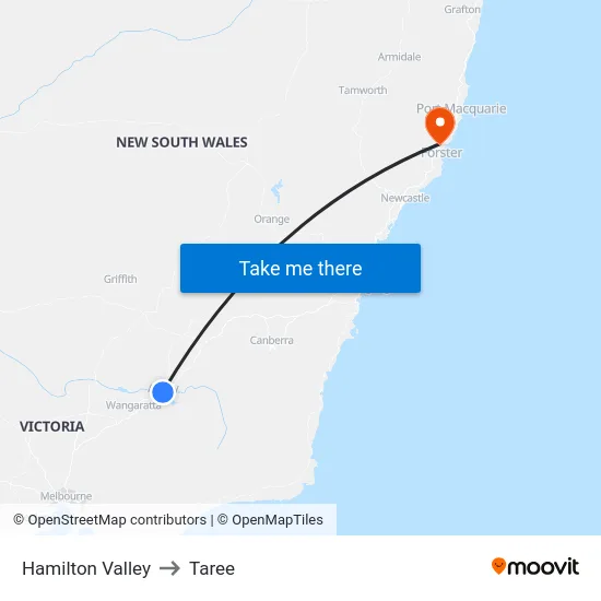 Hamilton Valley to Taree map