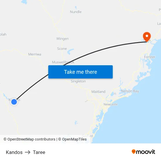 Kandos to Taree map