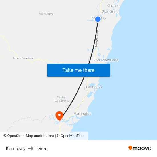 Kempsey to Taree map