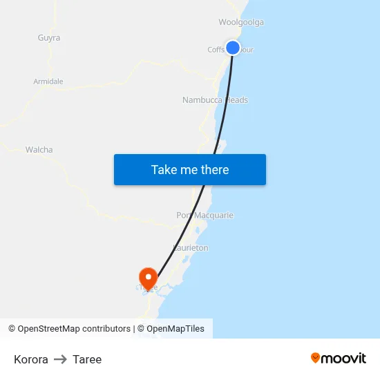 Korora to Taree map