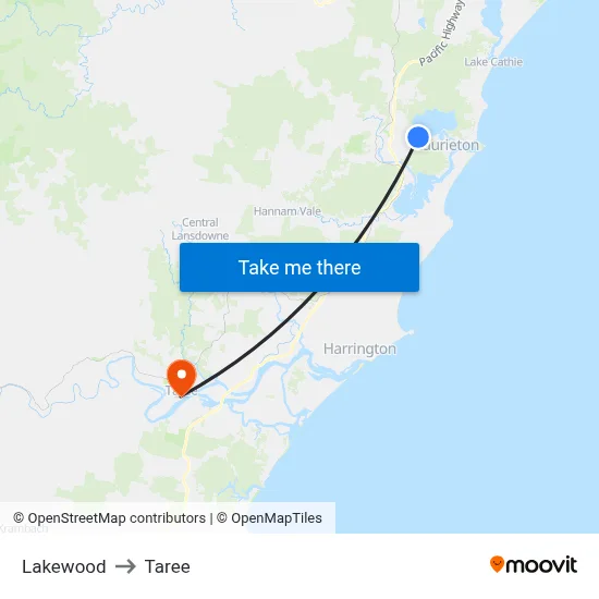 Lakewood to Taree map