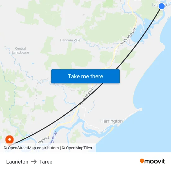 Laurieton to Taree map