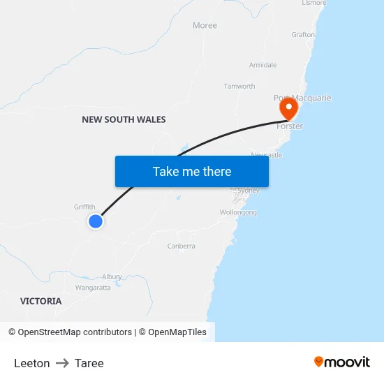 Leeton to Taree map