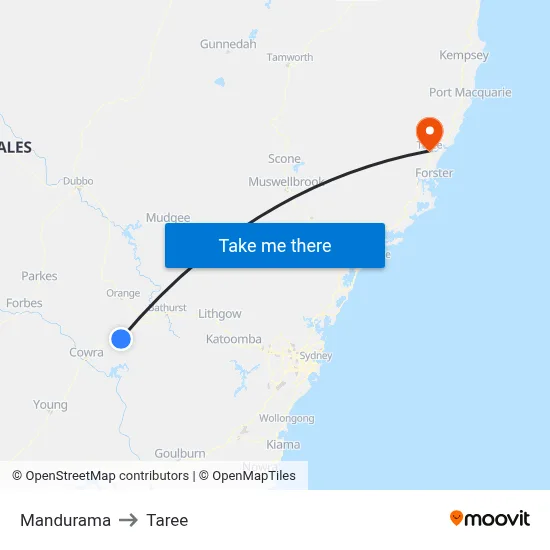 Mandurama to Taree map