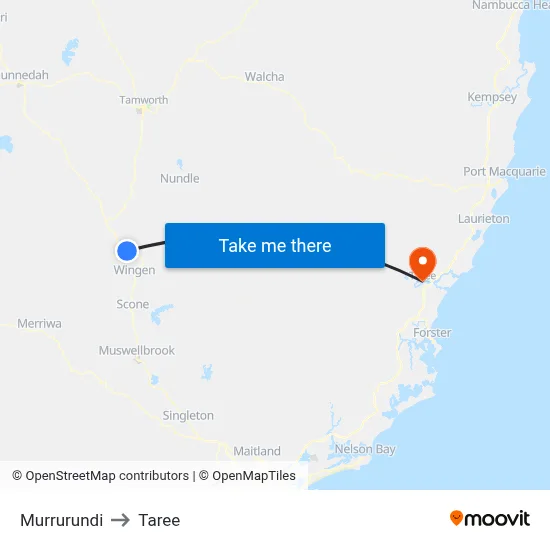 Murrurundi to Taree map
