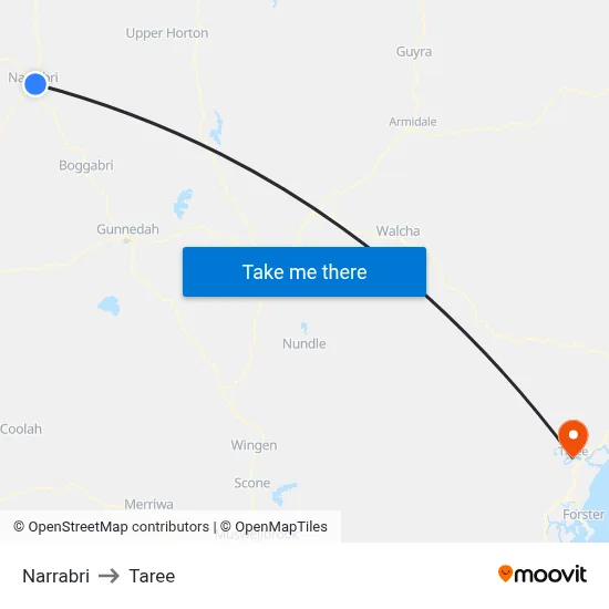 Narrabri to Taree map