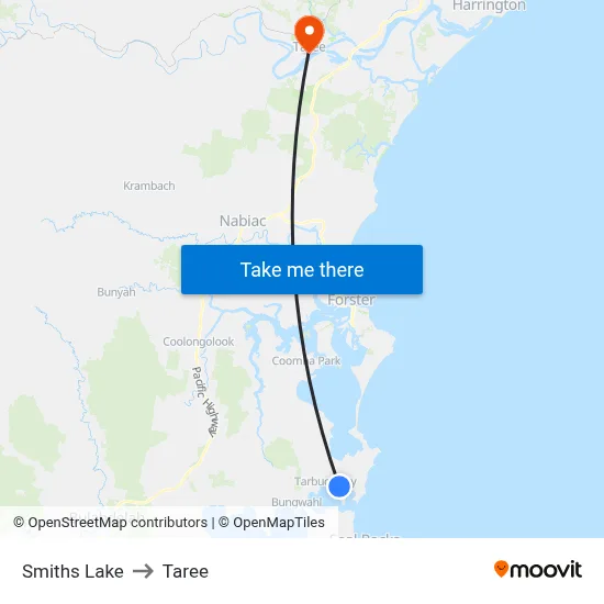 Smiths Lake to Taree map