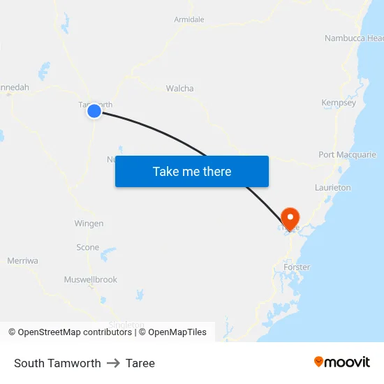 South Tamworth to Taree map