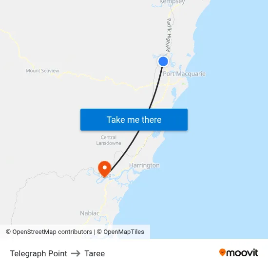 Telegraph Point to Taree map