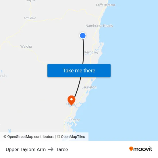 Upper Taylors Arm to Taree map