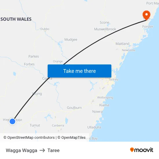 Wagga Wagga to Taree map