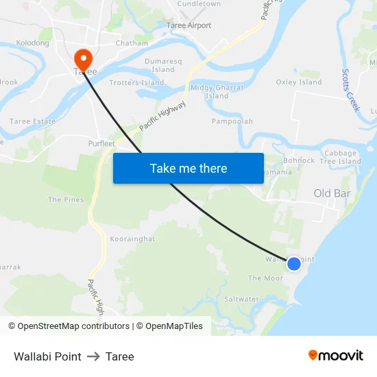 Wallabi Point to Taree map