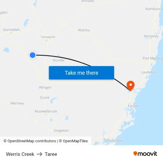 Werris Creek to Taree map