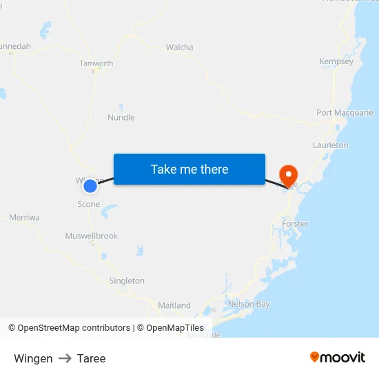 Wingen to Taree map
