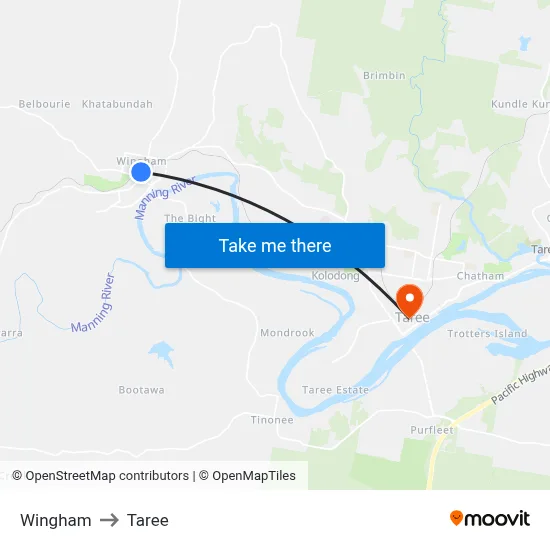 Wingham to Taree map