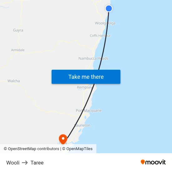 Wooli to Taree map
