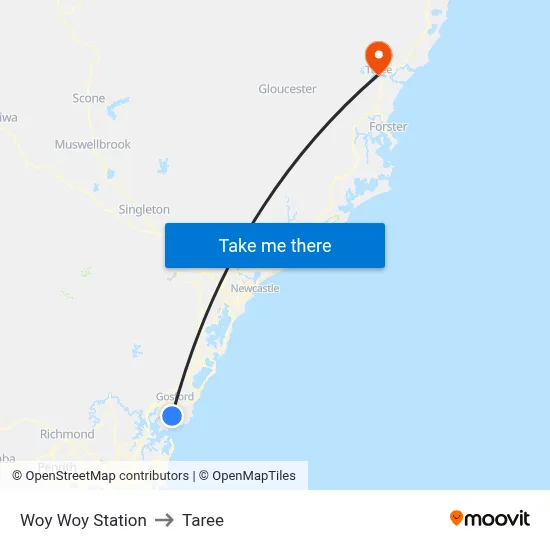 Woy Woy Station to Taree map