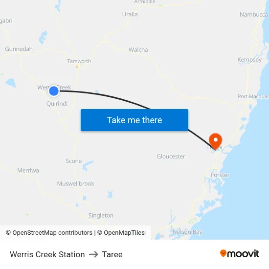 Werris Creek Station to Taree map