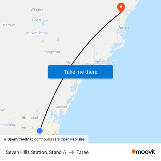 Seven Hills Station, Stand A to Taree map