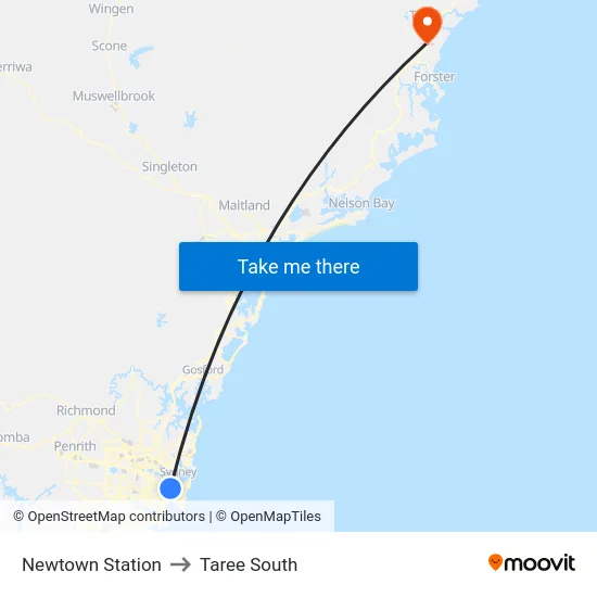 Newtown Station to Taree South map