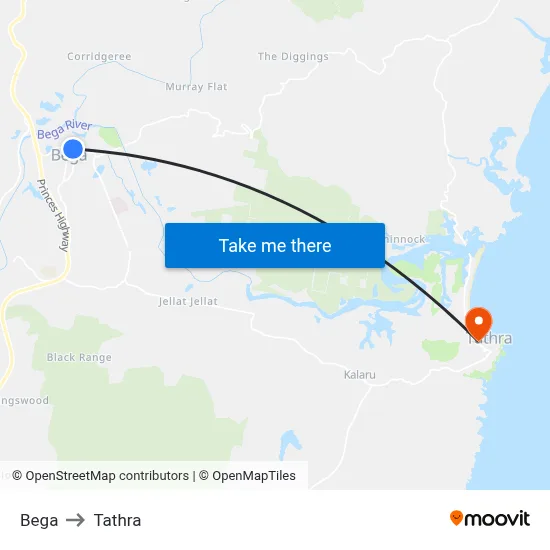 Bega to Tathra map
