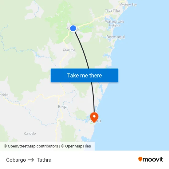 Cobargo to Tathra map