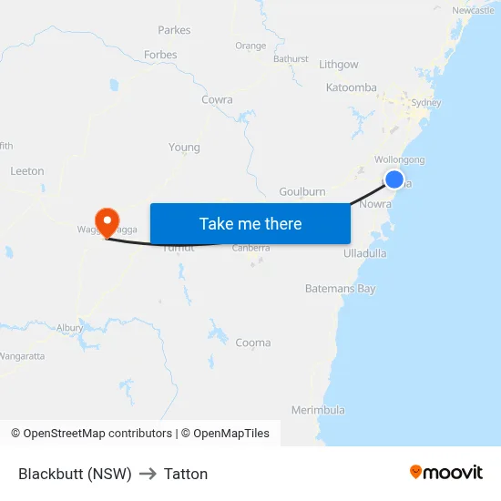 Blackbutt (NSW) to Tatton map